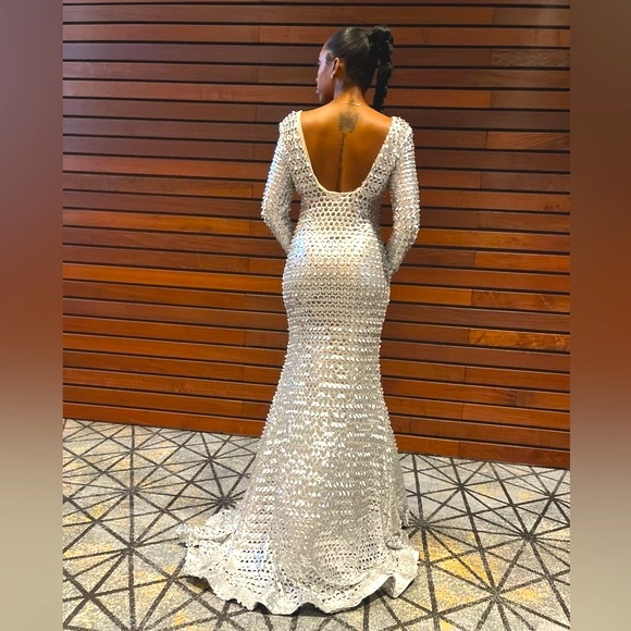 TIFFANYSLABEL SILVER STRETCH EMBROIDERY/CUT OUT GOWN - Picture 6 of 7